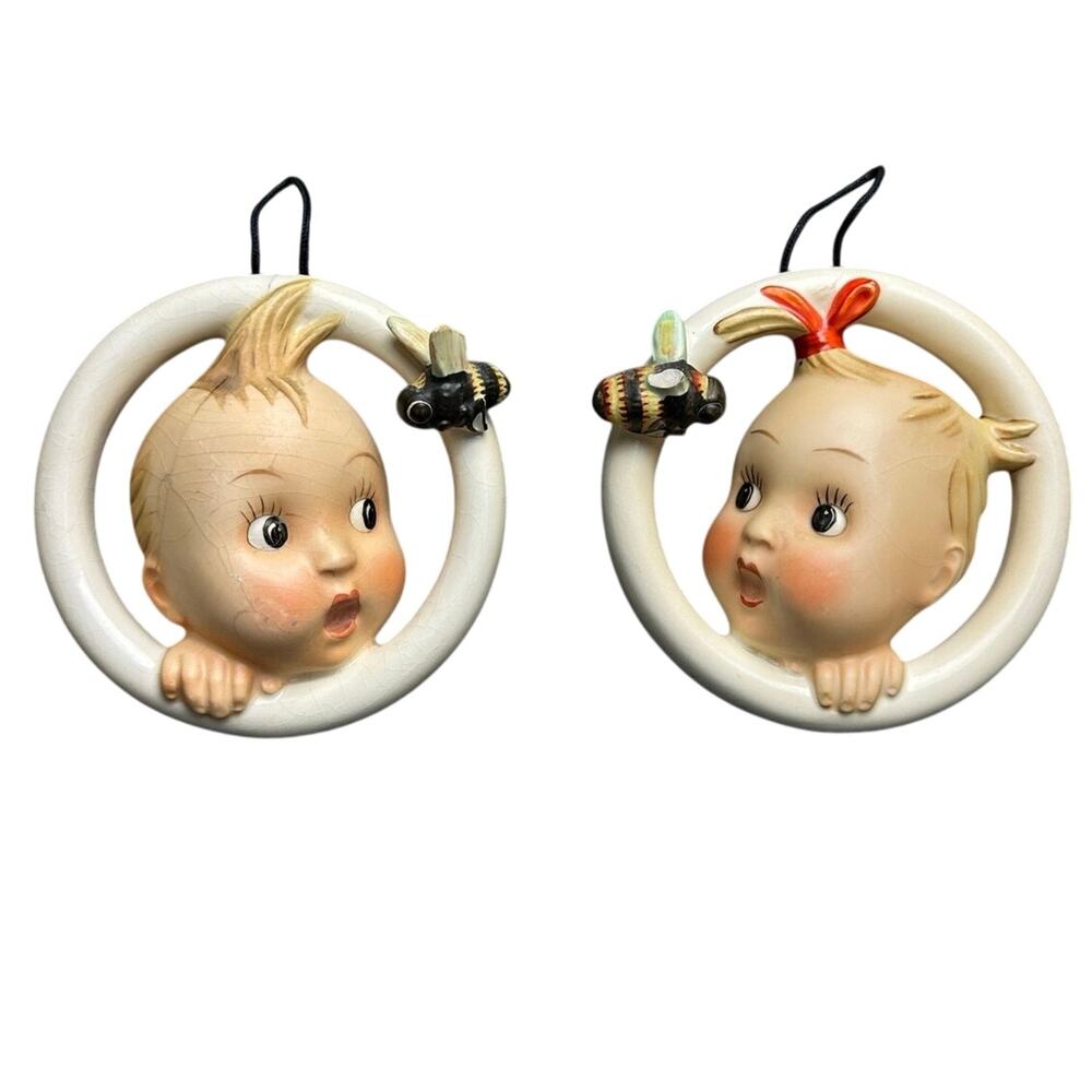 Vintage Goebel Hummel Ba-Bee Rings FLAWED boy and girl porcelain 1950s nursery